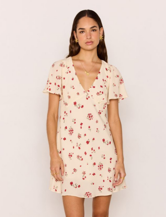 Clemence Mini Dress Cream/Red Floral