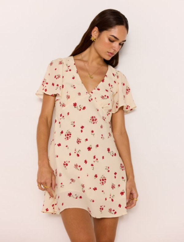 Clemence Mini Dress Cream/Red Floral