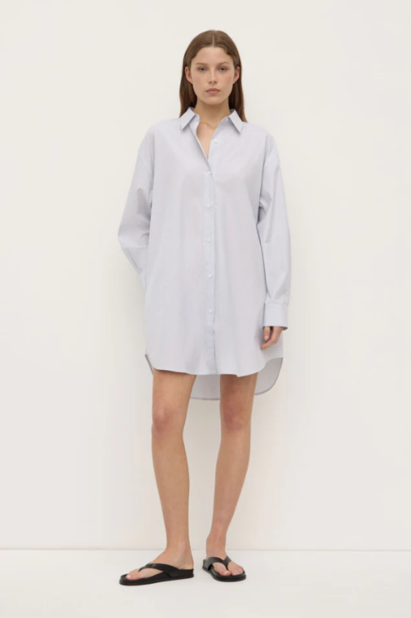 Cora Stripe Shirt Dress White/Navy Stripe