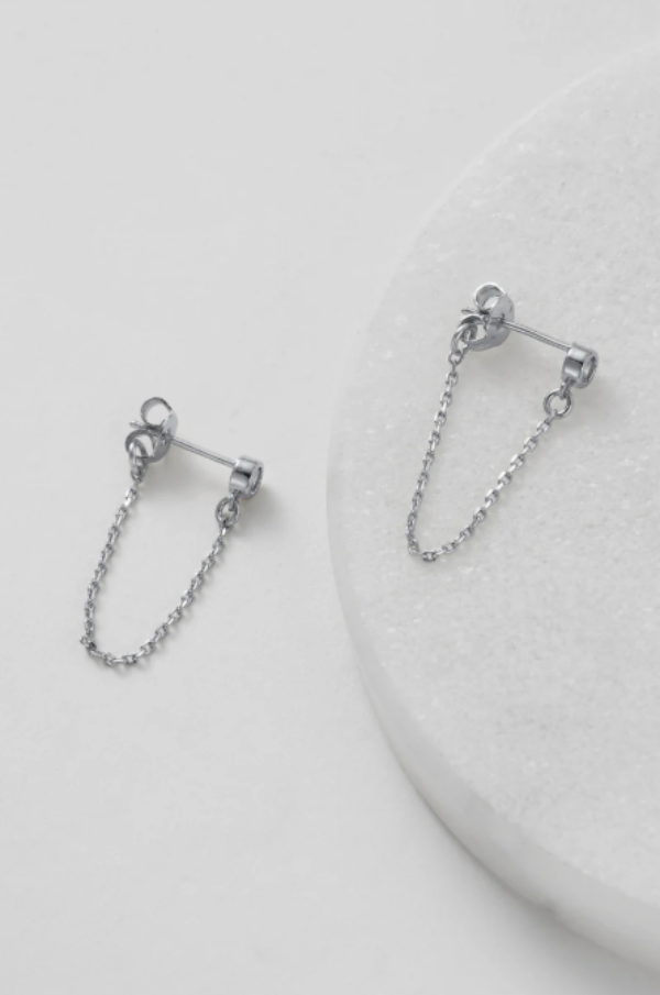 Crystal Chain Wrap Earring Silver 