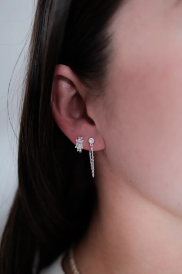 Crystal Chain Wrap Earring Silver 