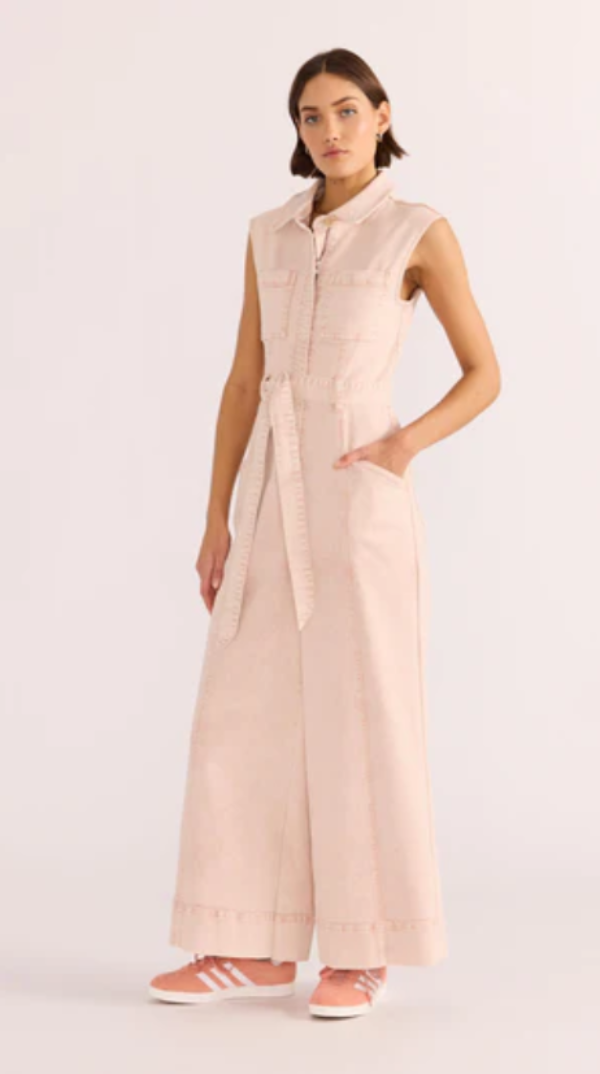 Dahlia Denim Panel Jumpsuit Light-Pink