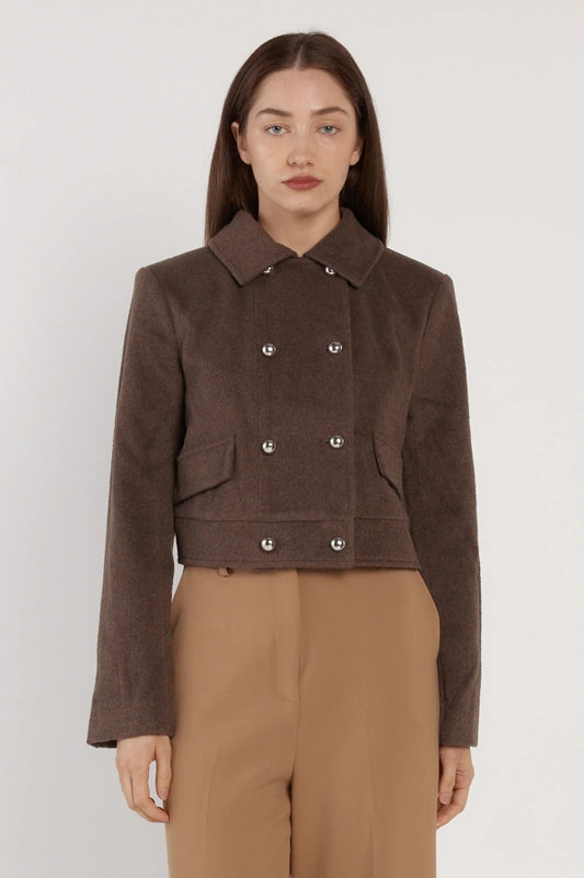 Devyn Wool Blend Cropped Jacket Chocolate