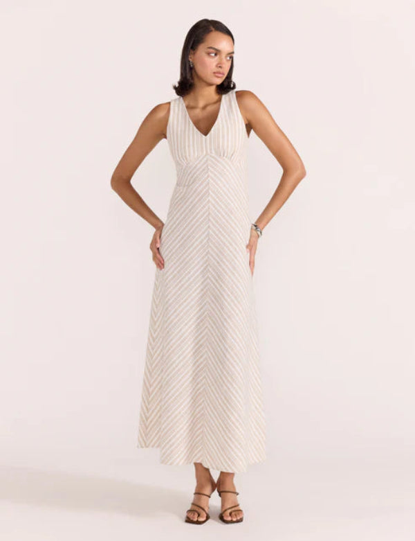 Edra Bias Midi Dress White/Beige