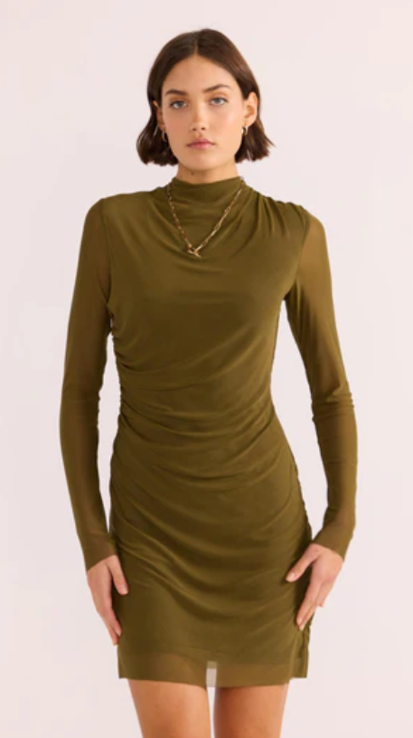 Elodie Mesh Mini Dress Khaki