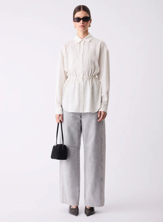 Parity Drawstring Shirt White Black Stripe