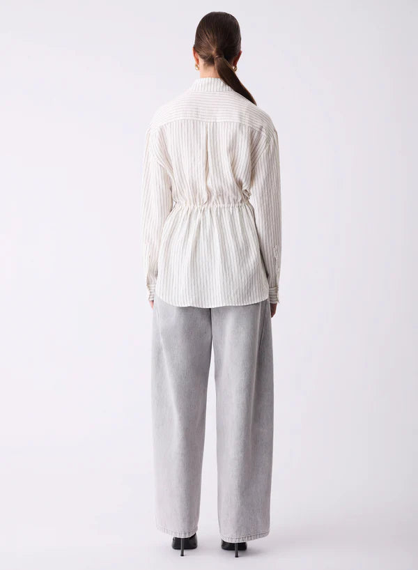 Parity Drawstring Shirt White Black Stripe