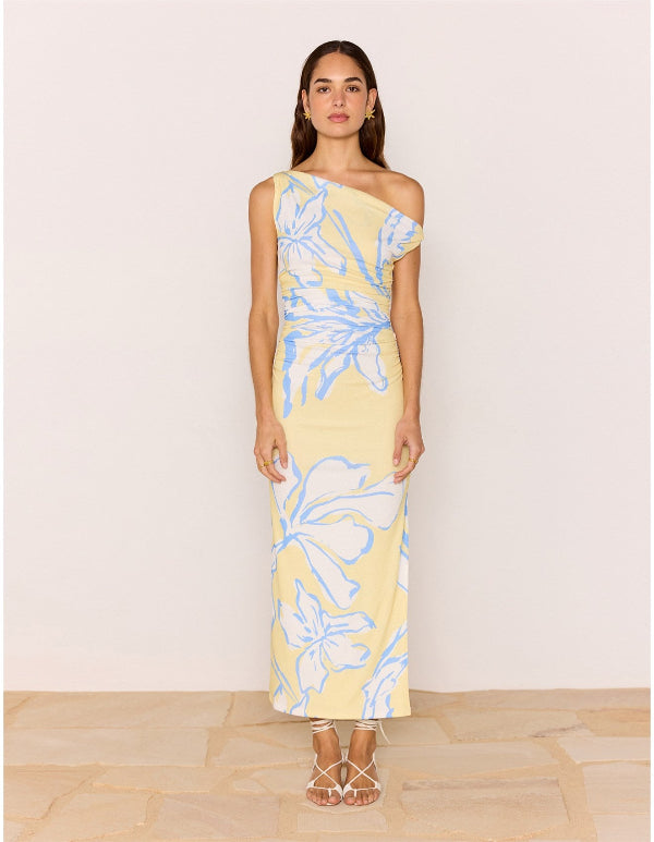 Esme Asym Mesh Maxi Dress Lemon Floral