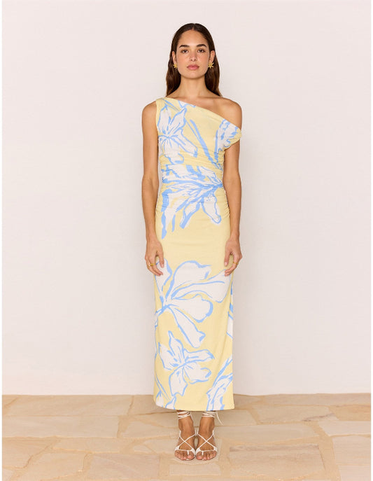 Esme Asym Mesh Maxi Dress Lemon Floral