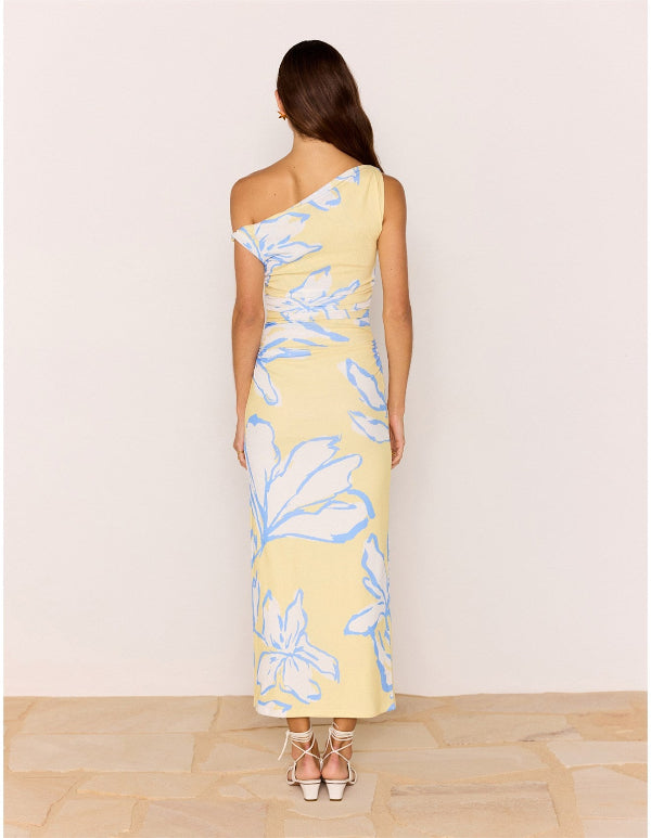 Esme Asym Mesh Maxi Dress Lemon Floral