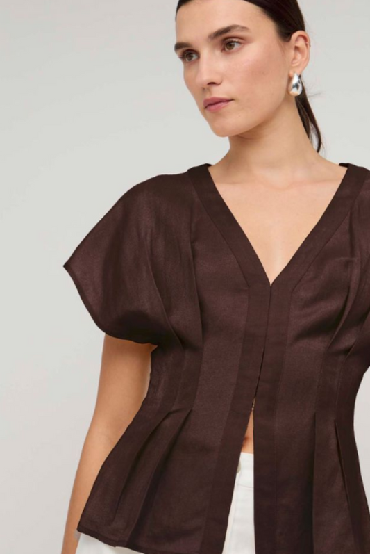 Estelle Pleated Blouse Chocolate