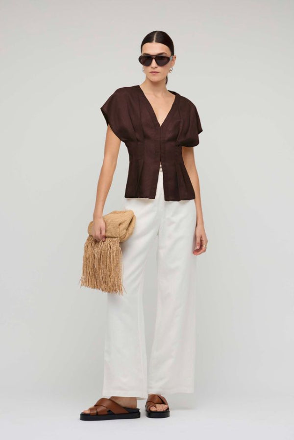 Estelle Pleated Blouse Chocolate