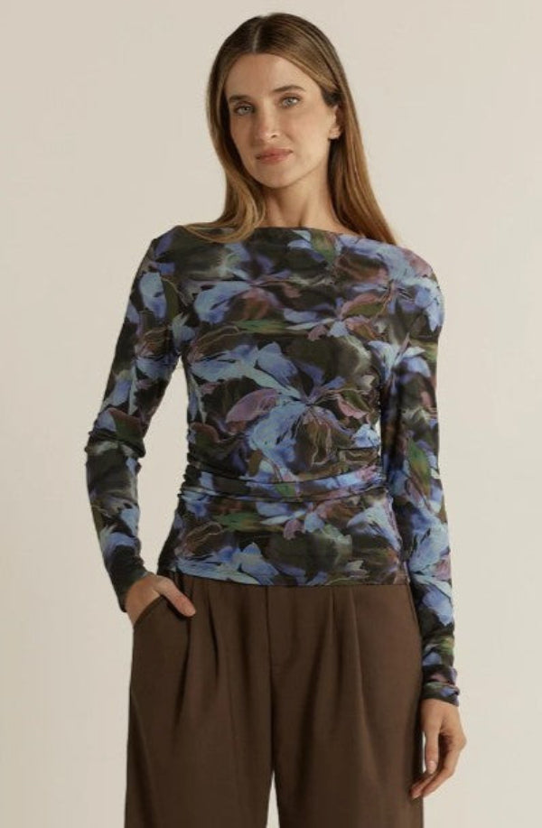Alix Mesh Top Blurred Floral