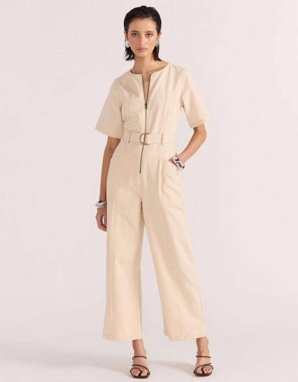 Lani Denim Crop Jumpsuit Cream