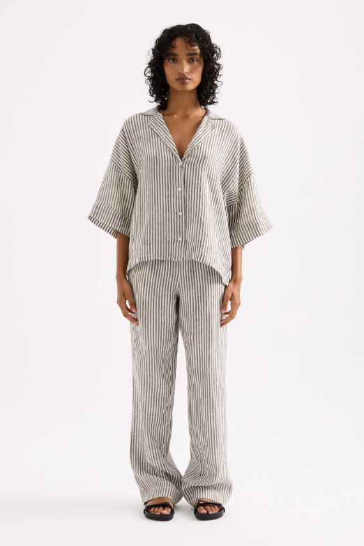 Lounge Stripe Linen Pant Black Stripe