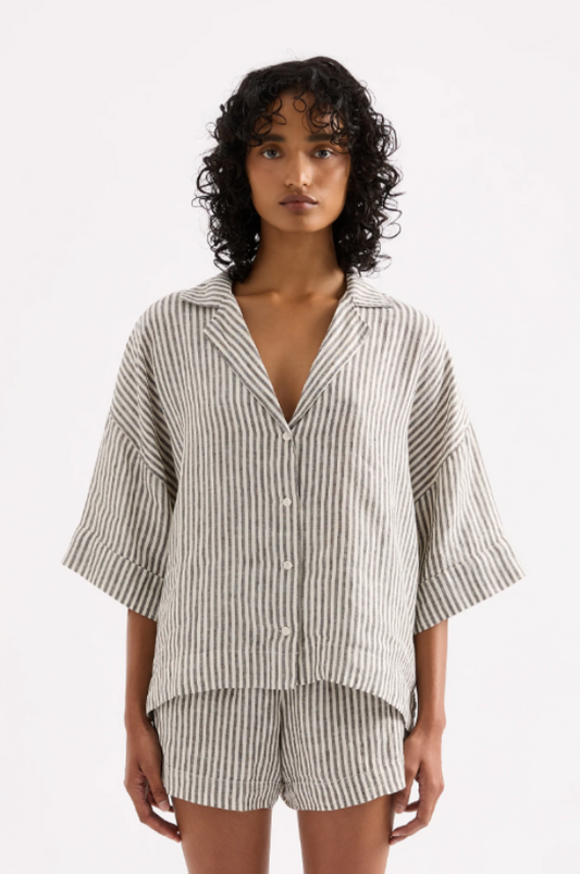 Lounge Stripe Linen Shirt Black Stripe