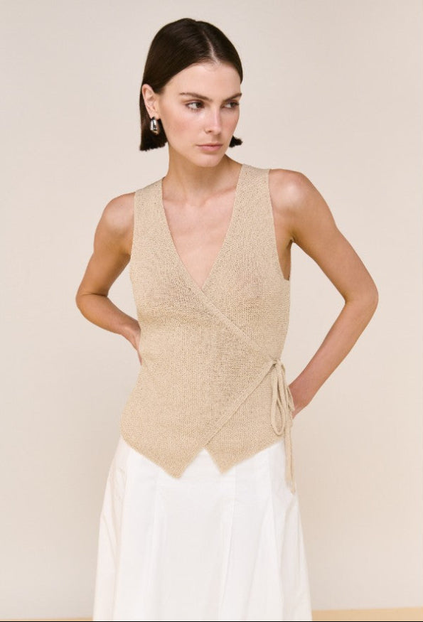 Marnie Knit Wrap Top Stone