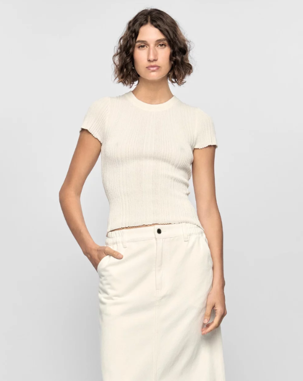 Maya Ribbed Knit Tee White