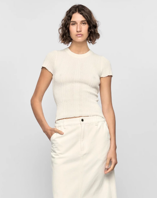 Maya Ribbed Knit Tee White