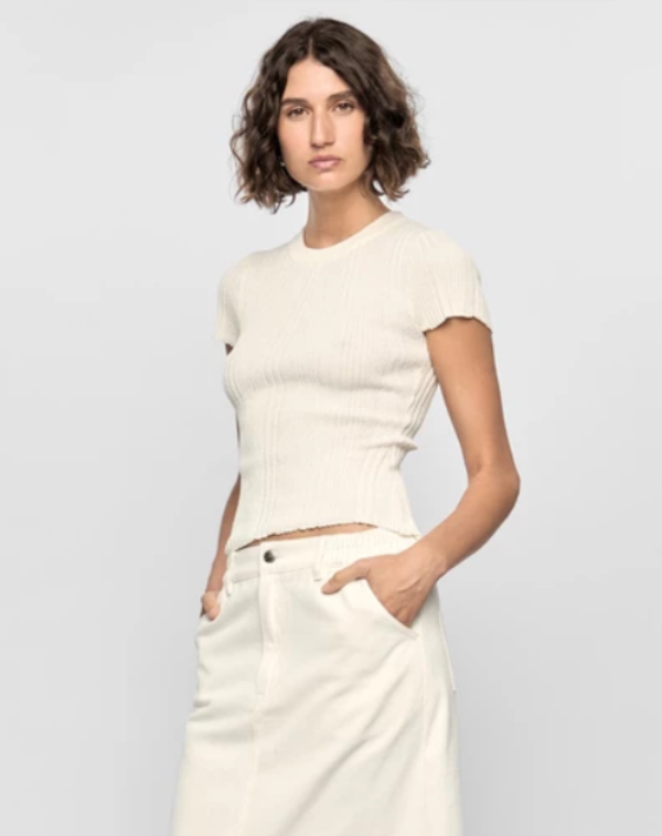 Maya Ribbed Knit Tee White