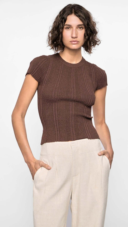 Maya Ribbed Knit Tee Espresso