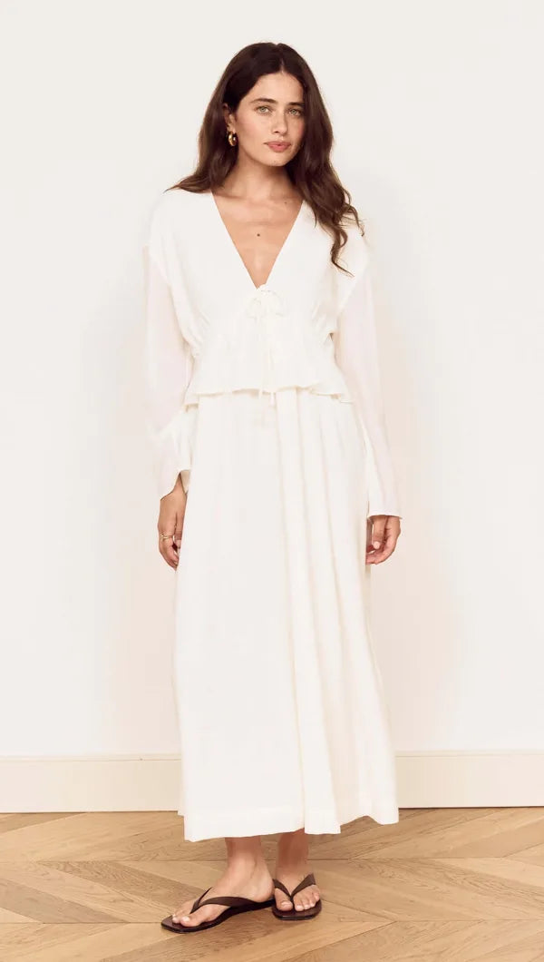Aya Crinkle Midi Dress White