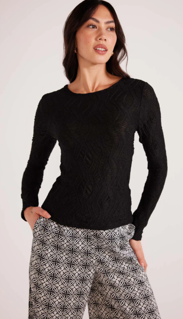 MINKPINK Elise Long Sleeve Mesh Top Black