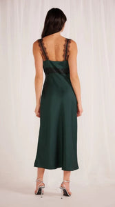 MINKPINK Erin Lace Trim Midi Dress Emerald Green