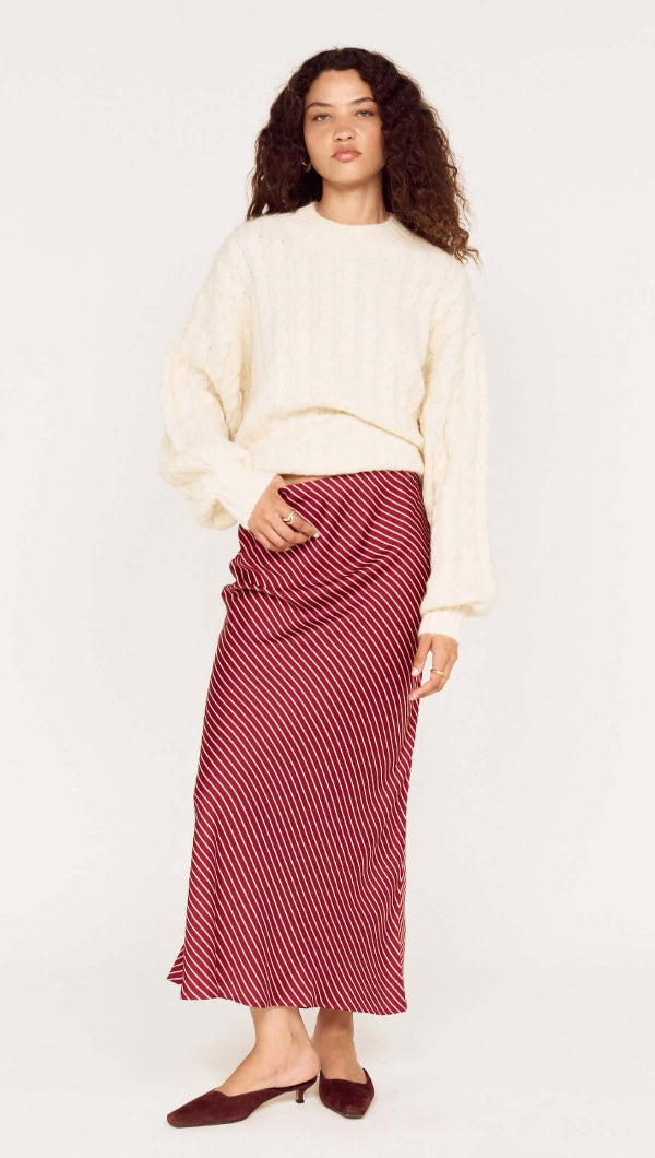 Leni Bias Midi Skirt Wine Stripe