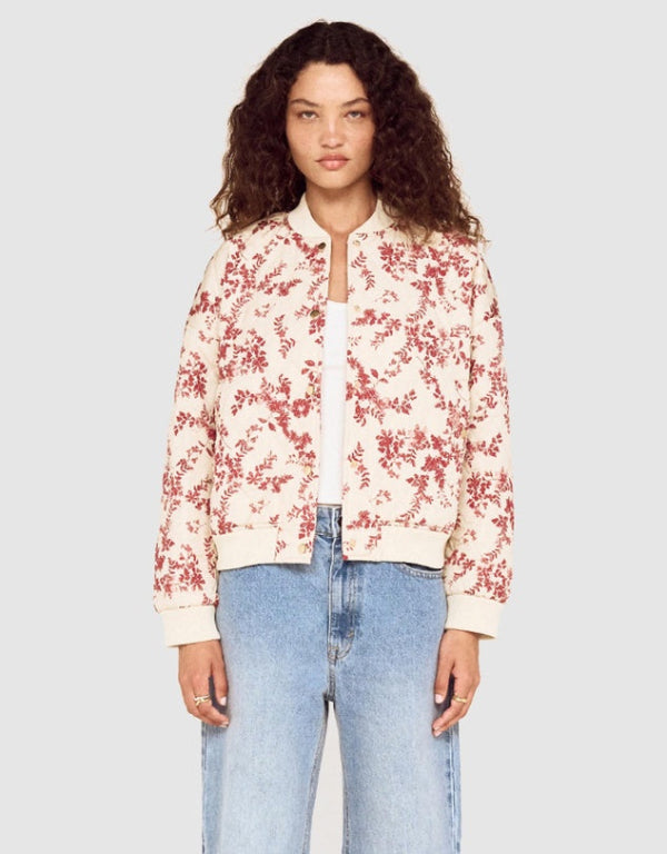 Leona Puffer Jacket Wine/Cream Floral