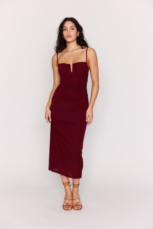 Mila Gathered Maxi Dress Wine