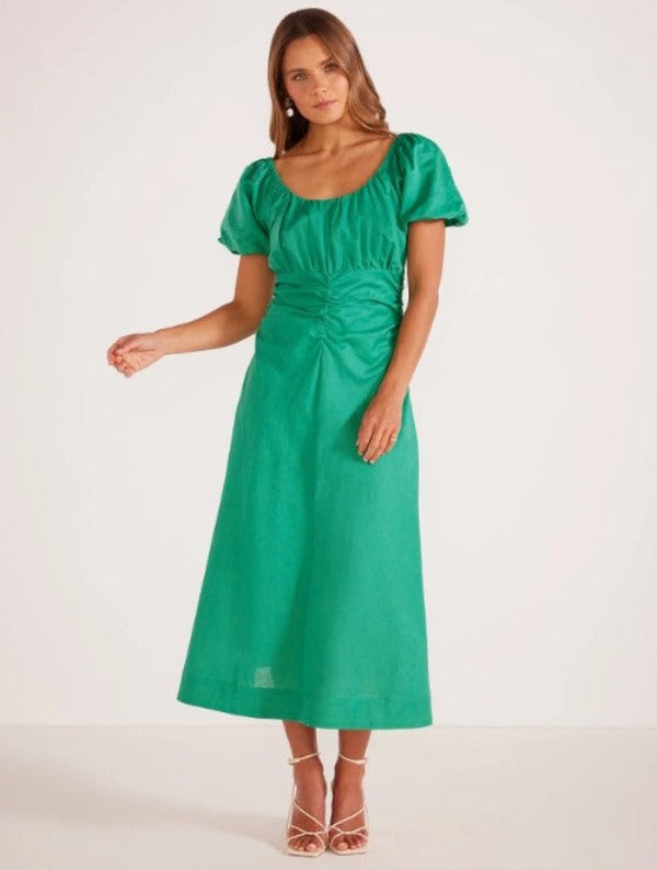 MINKPINK Nalani Ruched Midi Dress Aquamarine