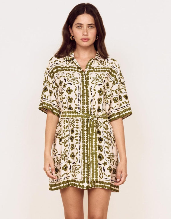 Remi Shirt Dress Olive Paisley