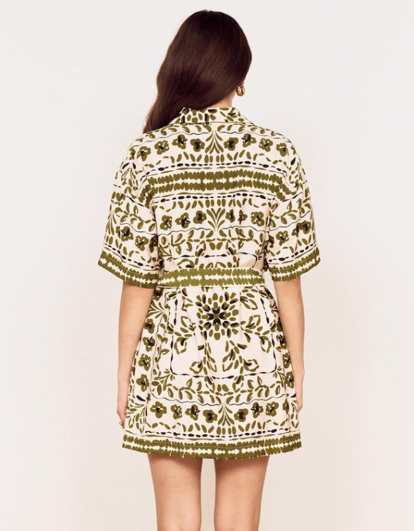 Remi Shirt Dress Olive Paisley
