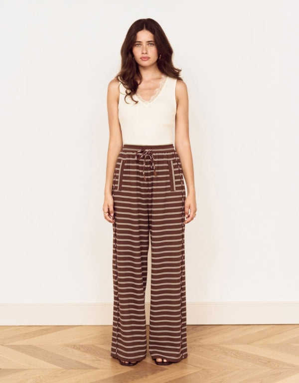 Vesper Drawstring Pant Chocolate Stripe