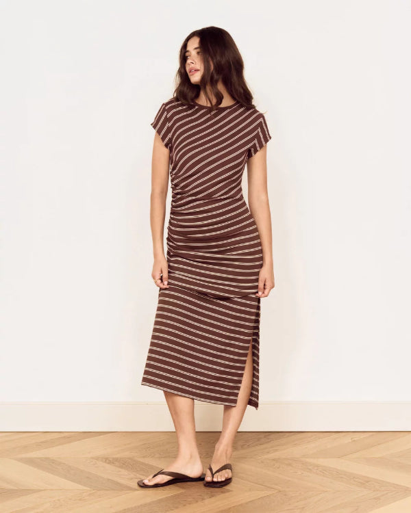 Vesper Midi Dress Chocolate Stripe