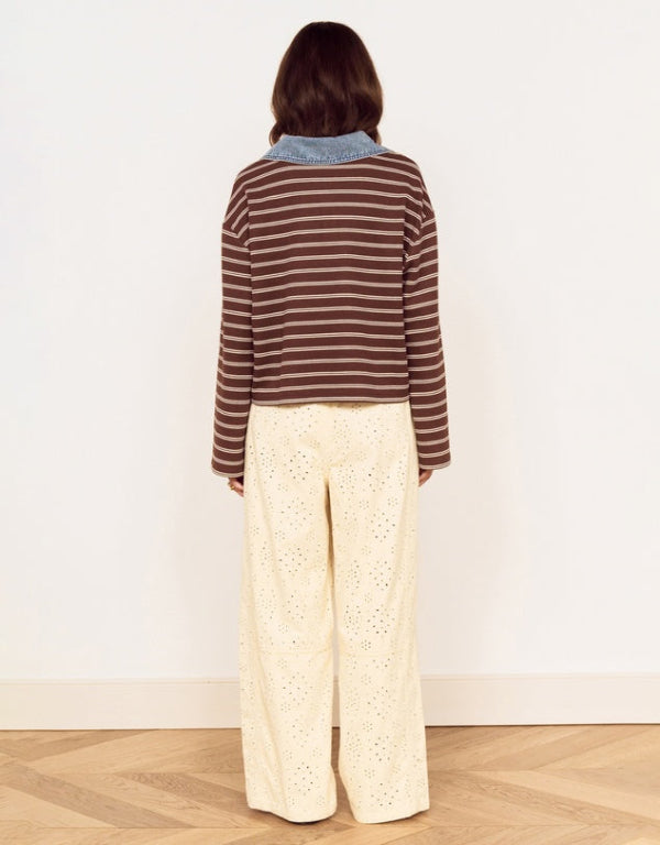 Vesper Polo Top Chocolate Stripe