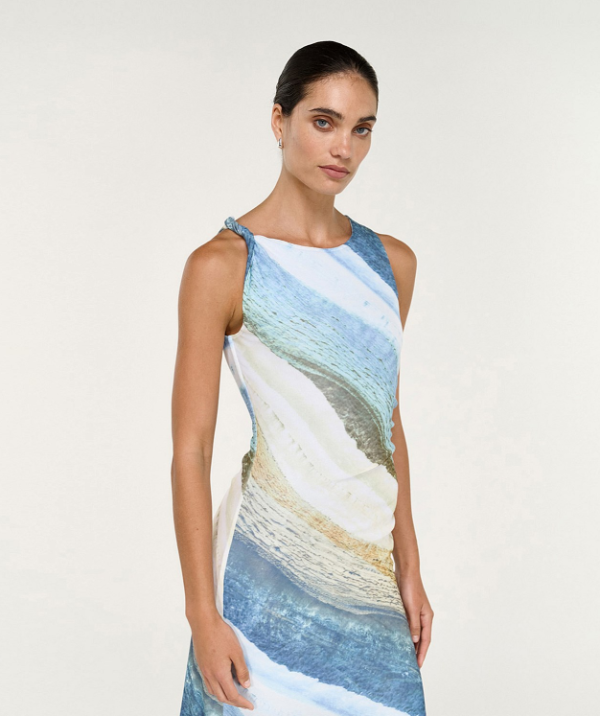 Zelie Mesh Midi Dress Ocean Blue