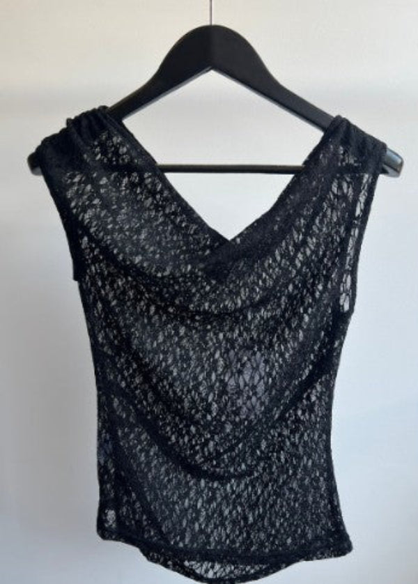 MVN One Shoulder Lace Top Black