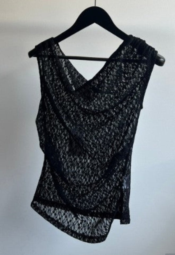MVN One Shoulder Lace Top Black