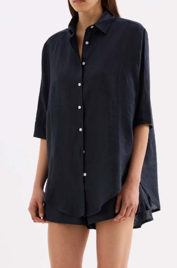 Lounge Linen Longline Shirt Ink