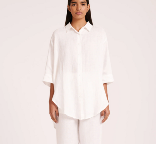 Nude Lucy Lounge Linen Longline Shirt White 