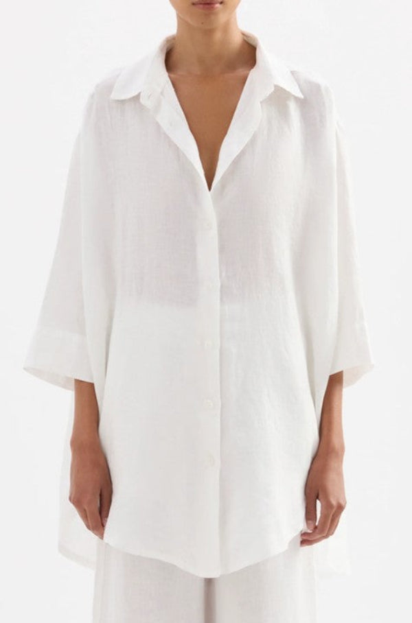 Lounge Linen Longline Shirt White