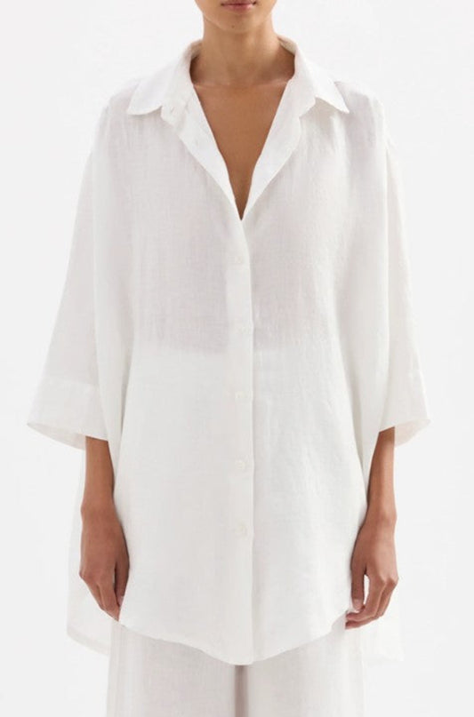 Lounge Linen Longline Shirt White