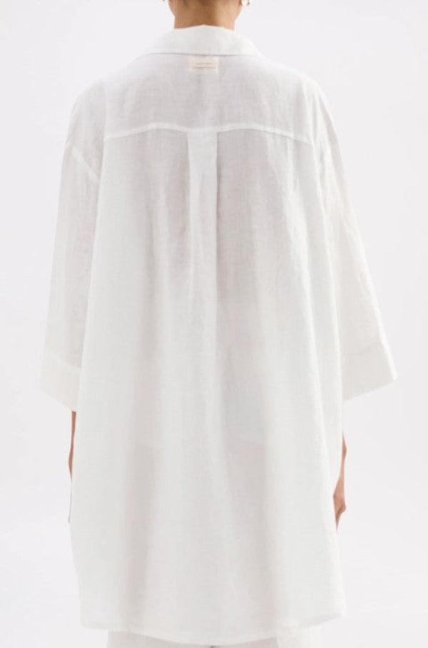 Lounge Linen Longline Shirt White