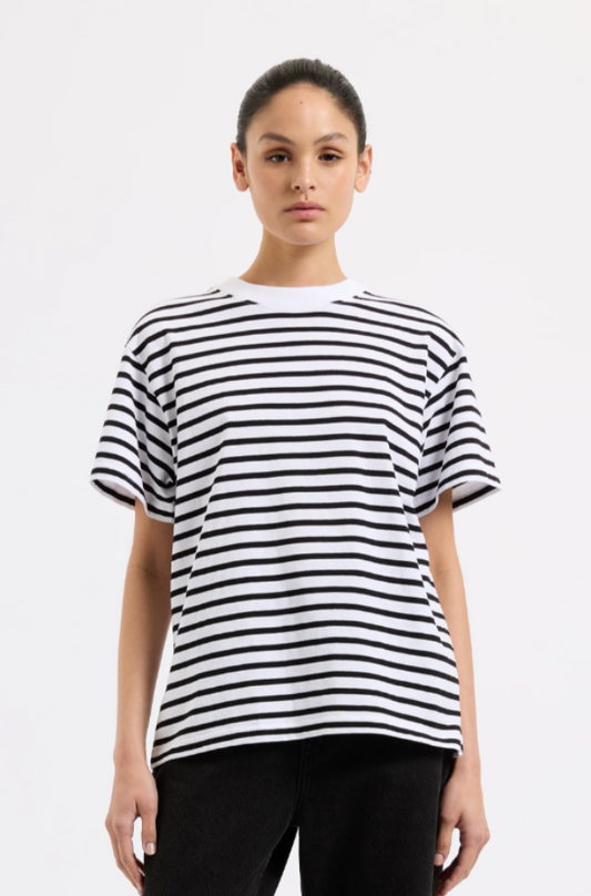Organic Stripe Boyfriend Tee Black Stripe
