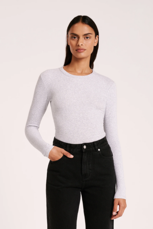 Nude Lucy Organic Rib LS Tee Grey Marle