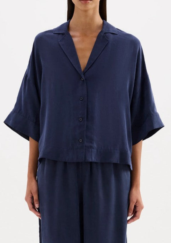 Rika SS Cupro Shirt Midnight