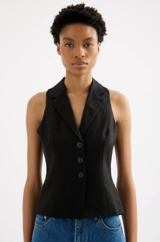 Thilda Linen Vest Black