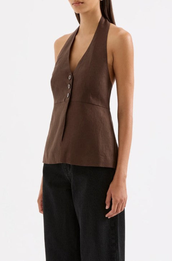 Zayda Linen Vest Chocolate